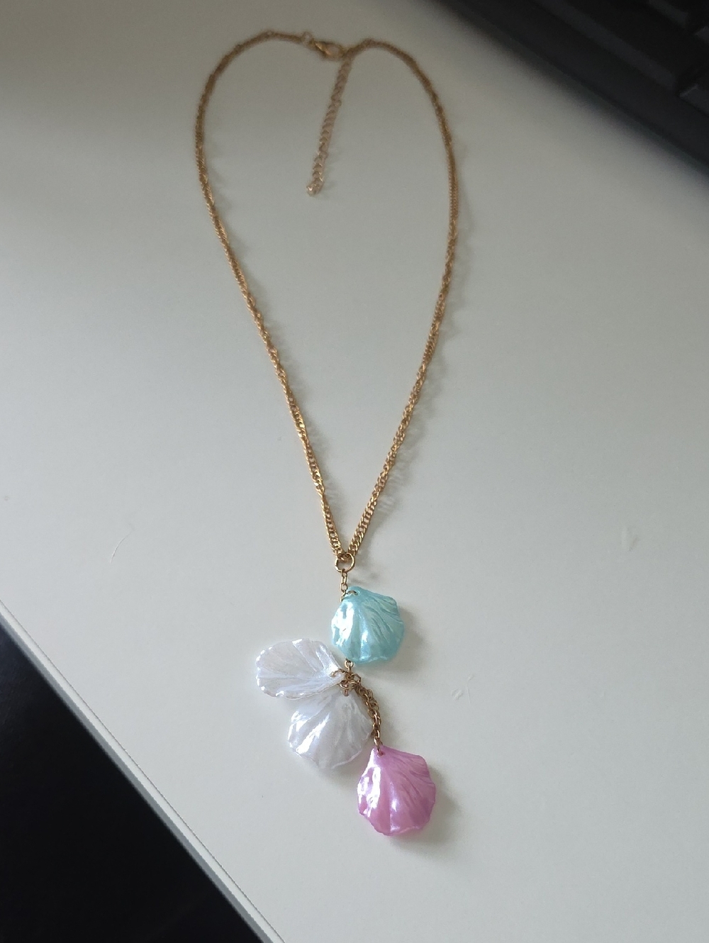 Gold Tone Chain Necklace with Pastel Shell Pendants - Multicolor